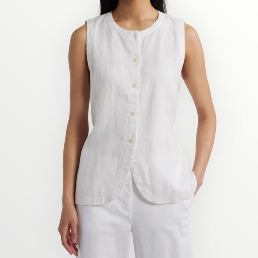Eileen Fisher White Organic Linen Vest Sleeveless Top Size S
